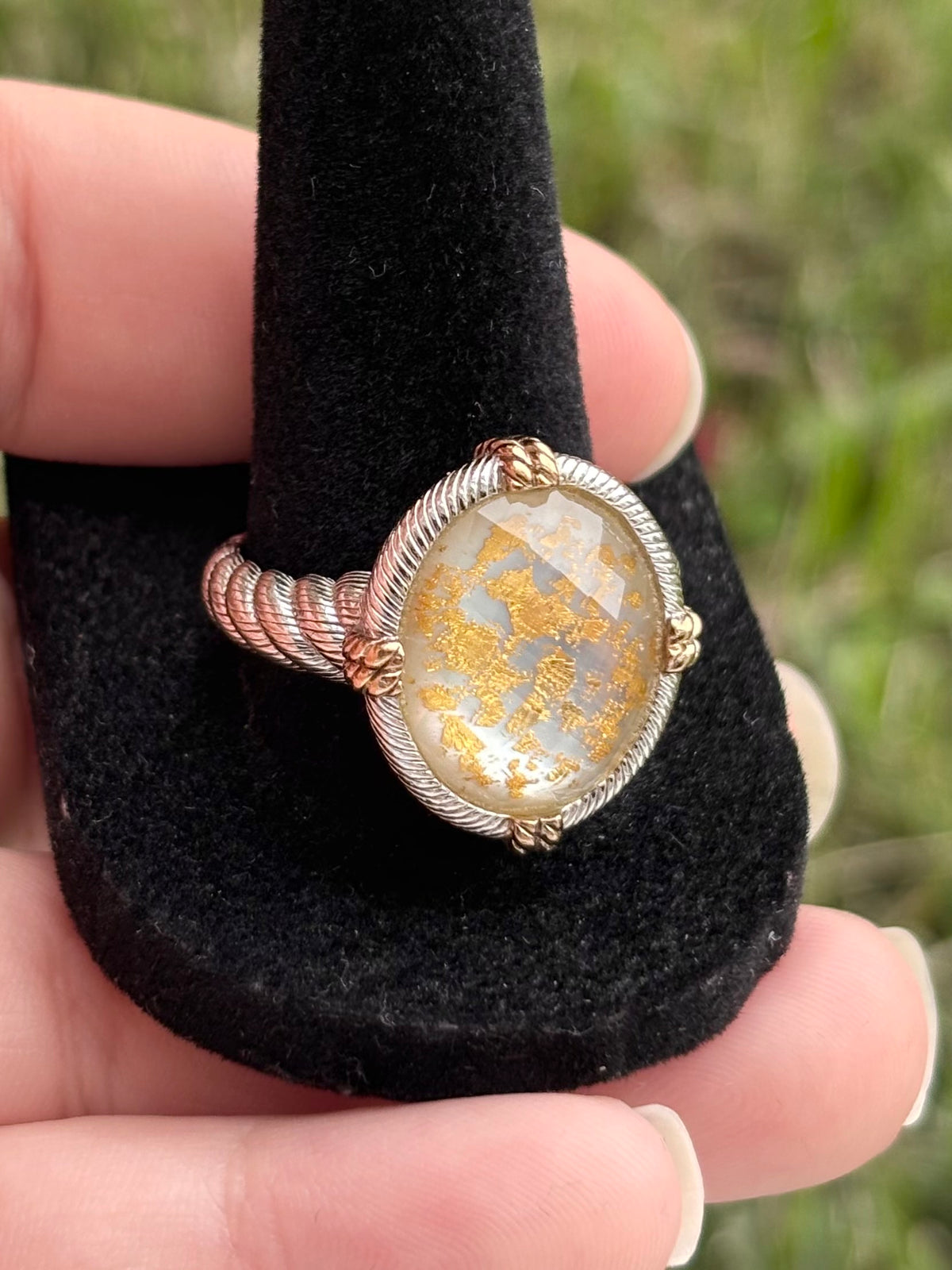 Judith Ripka Sterling Silver Quartz Gold Leaf MOP Doublet Ring
