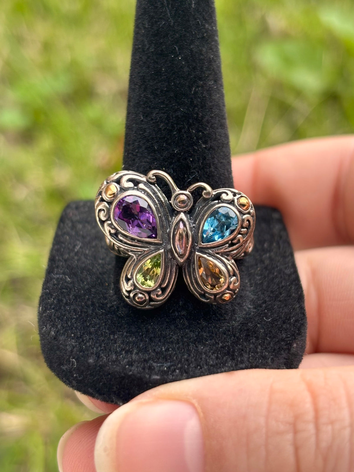 Samuel B. Behnam 18K Gold & Sterling Silver Multi Gemstone Butterfly Ring