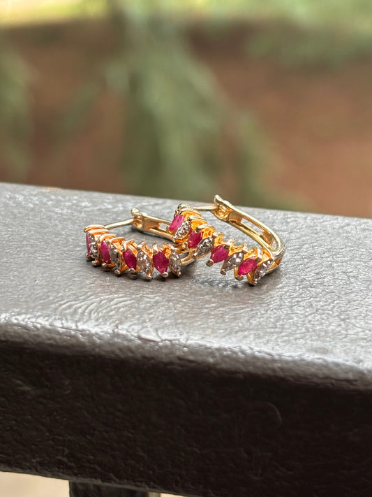 Rose Gold Plated Diamond and Ruby Earrings