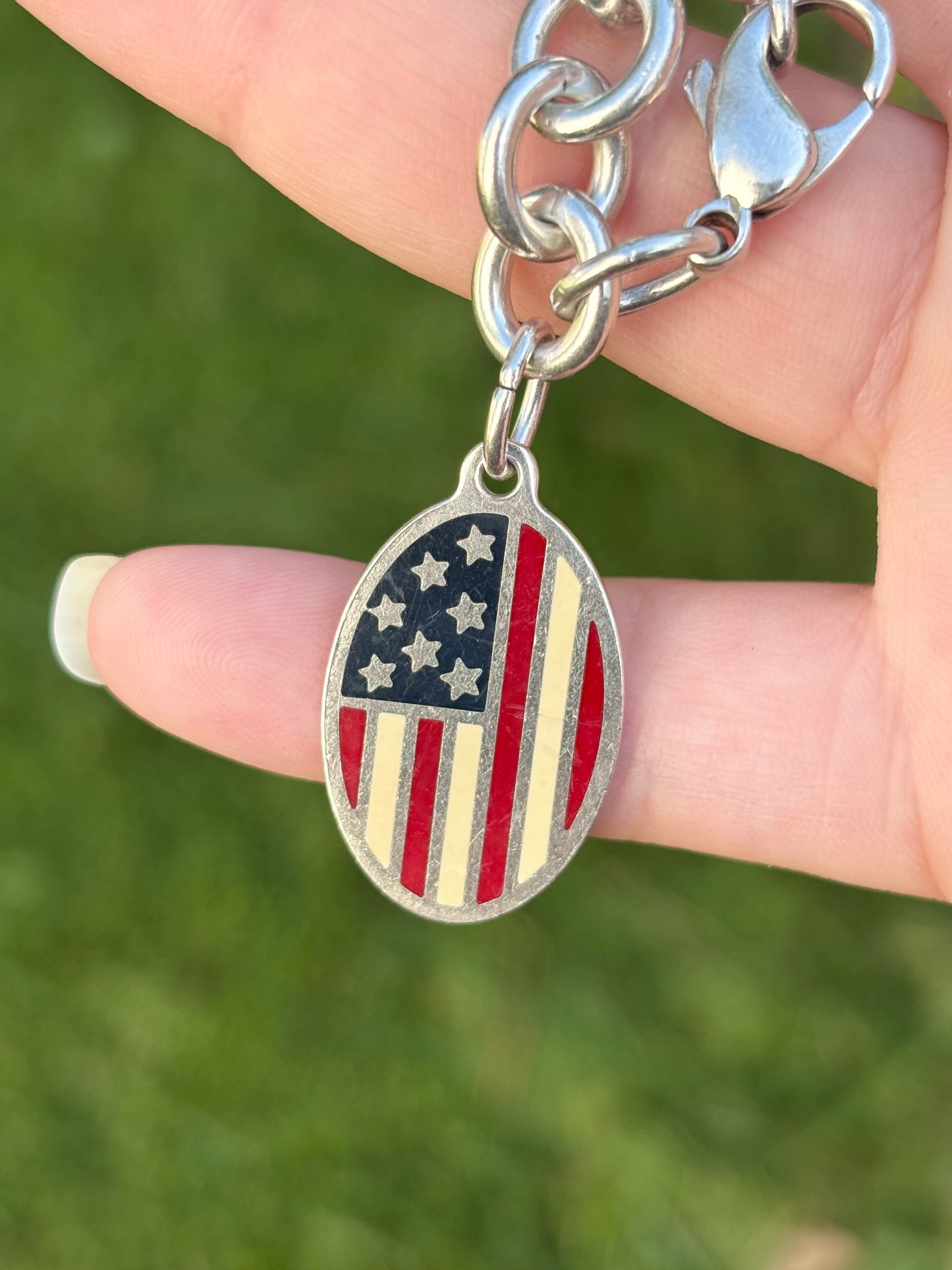 Tiffany & Co. Sterling Silver American Flag Oval Tag Bracelet