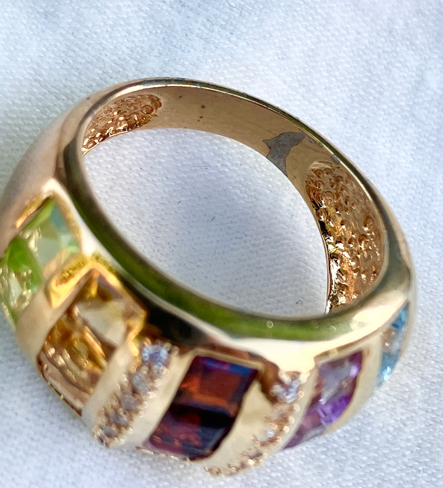 Gold Plated Square Step-cut Multi-Gemstone Ring with “Diamond” Accents