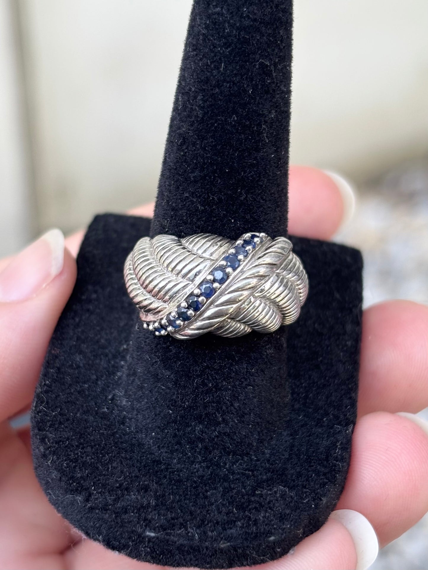 Judith Ripka Sterling Silver Natural Sapphire Ring & Matching Omega Back Earrings Set – Approx. 1.00 CTW
