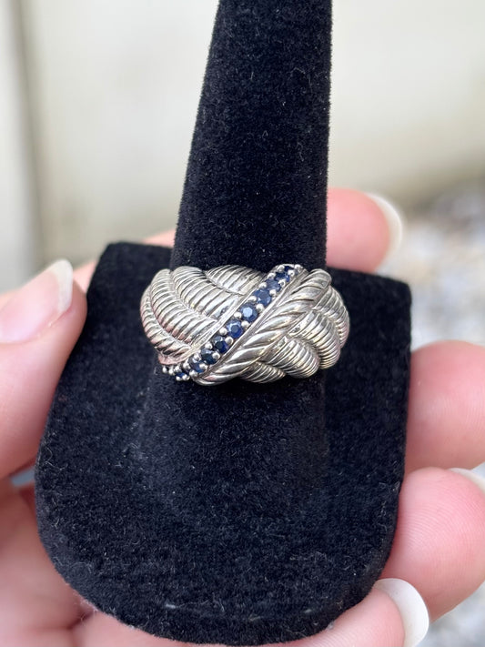 Judith Ripka Sterling Silver Natural Sapphire Ring & Matching Omega Back Earrings Set – Approx. 1.00 CTW
