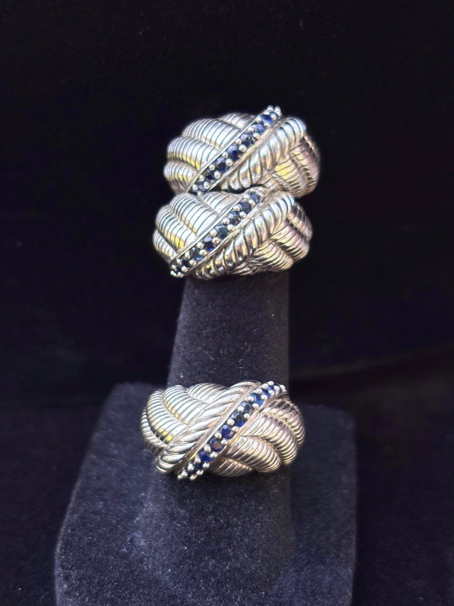 Judith Ripka Sterling Silver Natural Sapphire Ring & Matching Omega Back Earrings Set – Approx. 1.00 CTW