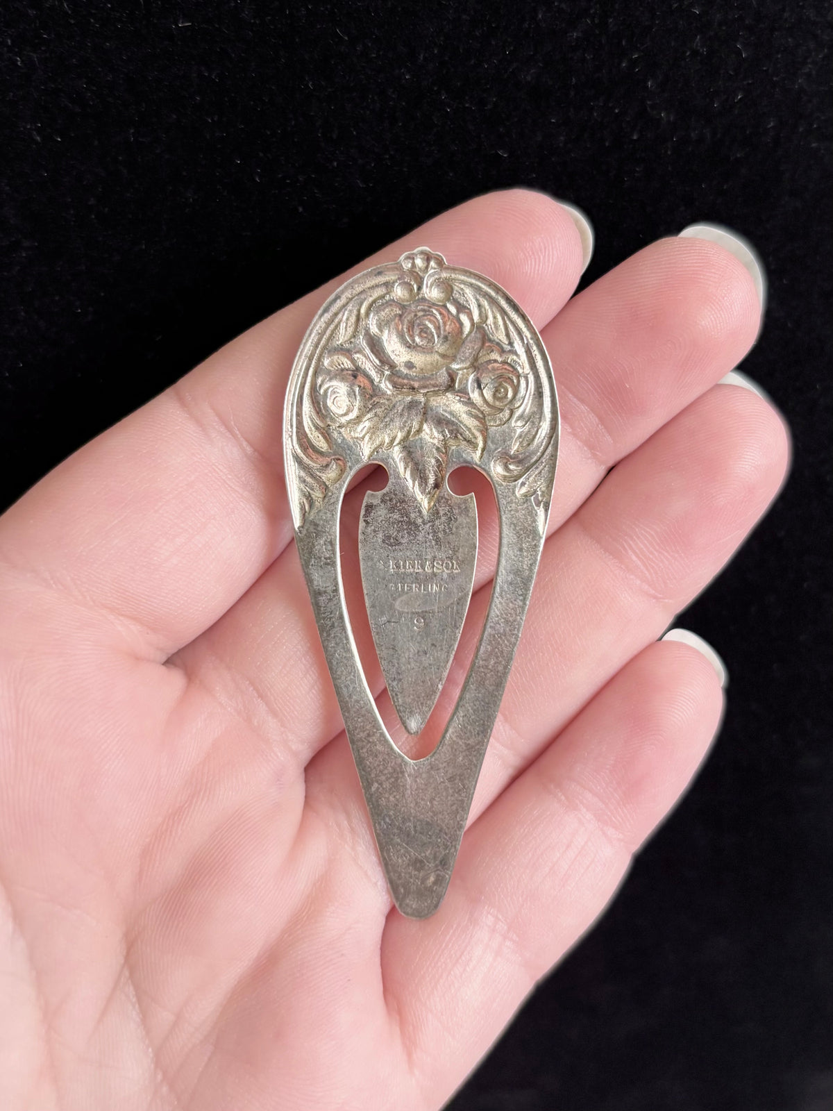 Vintage Sterling Silver Rose Floral Bookmark – Ornate Repoussé Design
