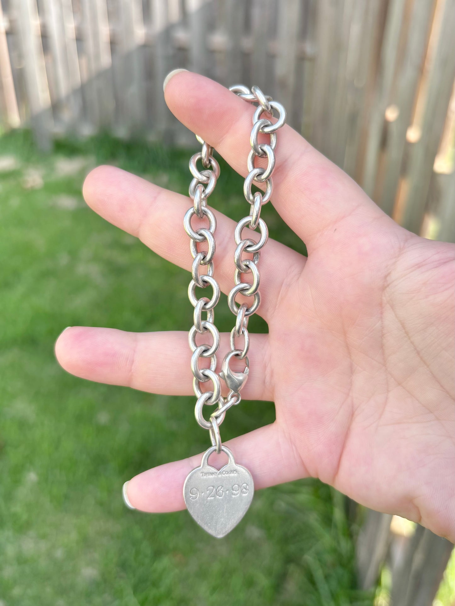 Vintage Tiffany & Co. Sterling Silver Heart Tag Cable Link Bracelet - Engraved