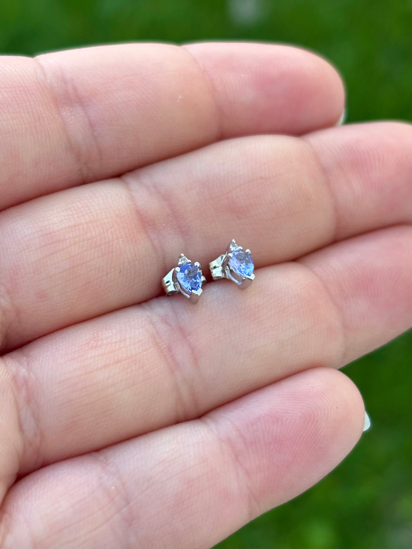 10k White Gold Pear Cut Tanzanite & Diamond Stud Earrings