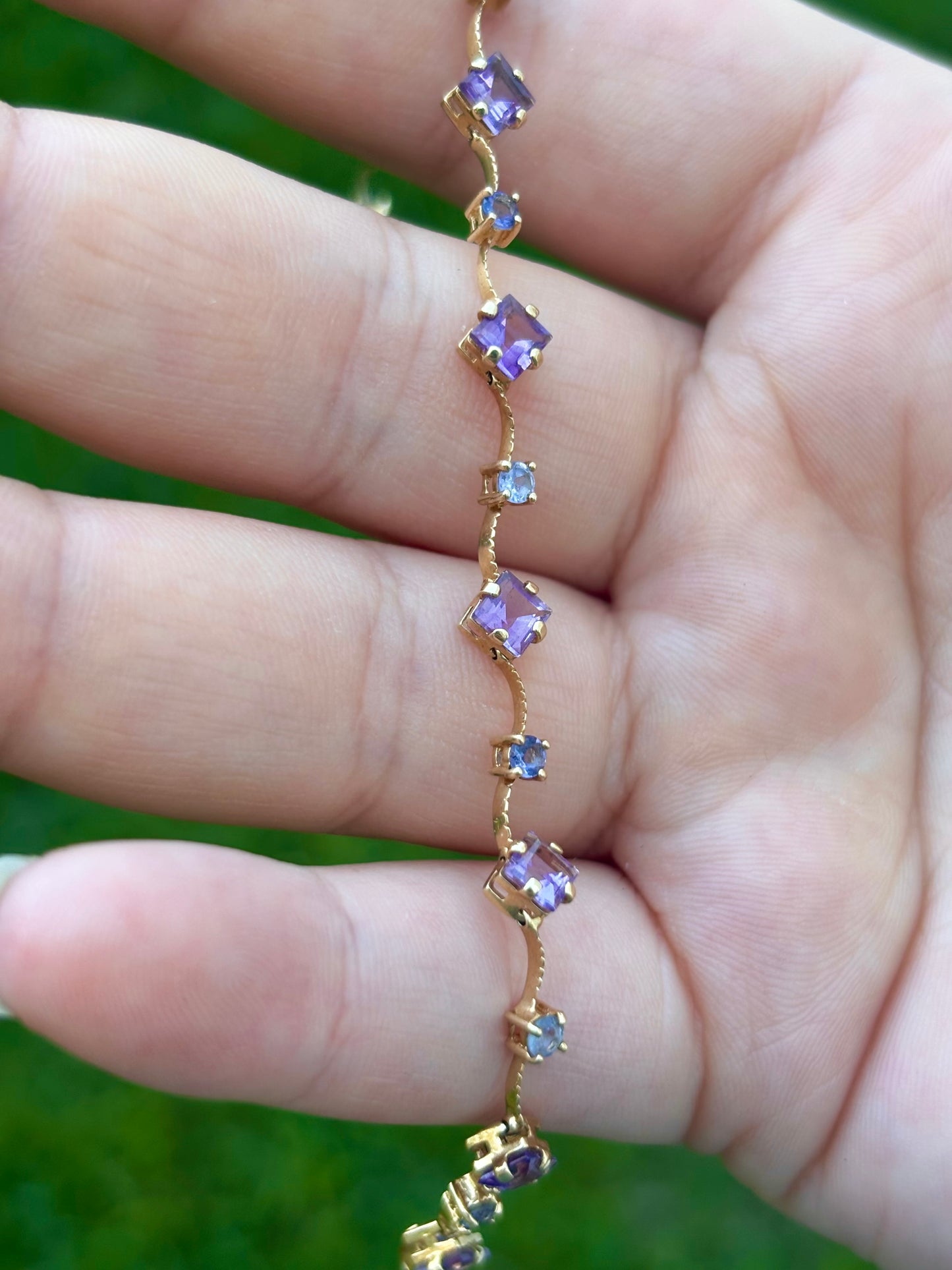 14K Gold Dainty Amethyst & Tanzanite Tennis Bracelet