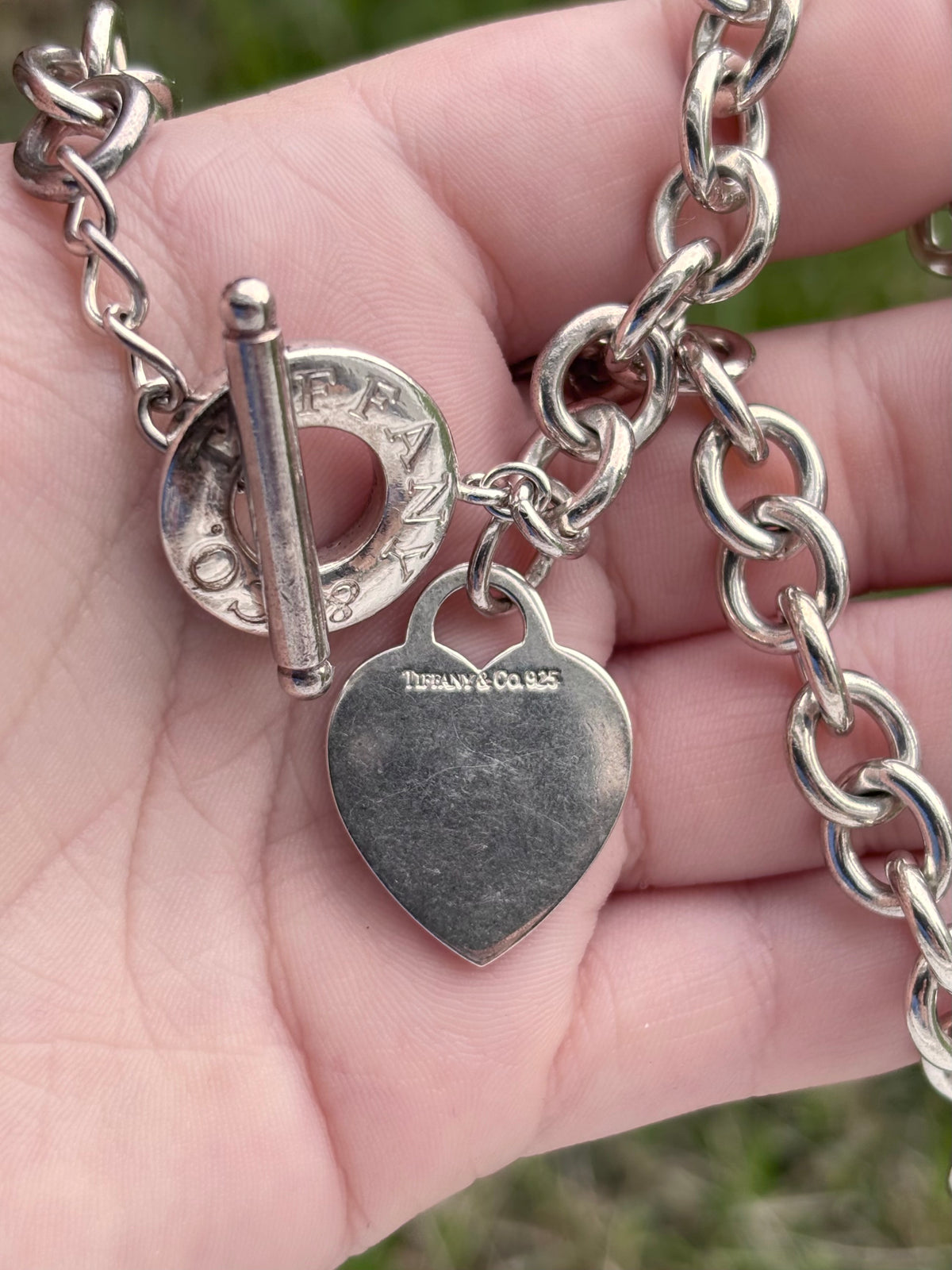 Tiffany & Co. Sterling Silver Heart Tag Toggle Link Necklace - Engraved