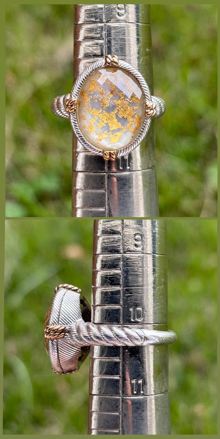 Judith Ripka Sterling Silver Quartz Gold Leaf MOP Doublet Ring
