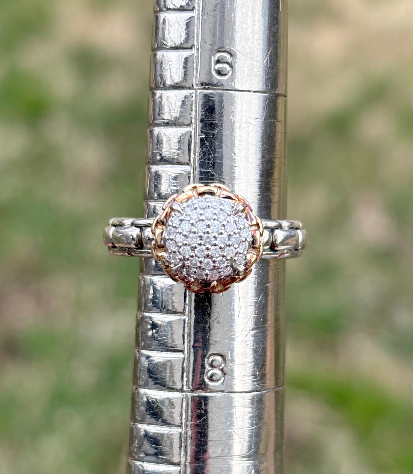 JAI by John Hardy Pave Diamonds in 14K Gold Chain Style Halo Ring