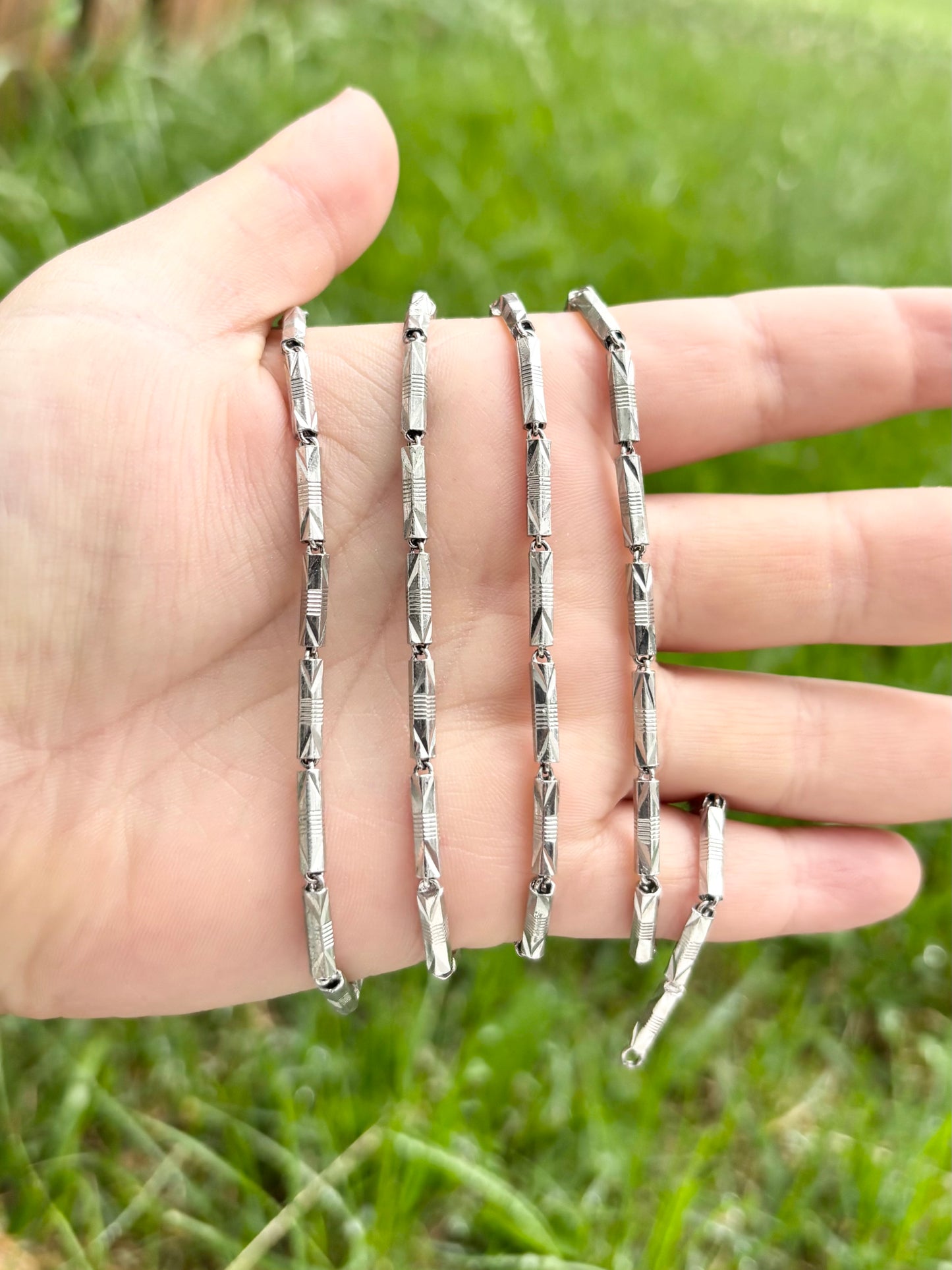 Faceted Engraved Bar Link Chain