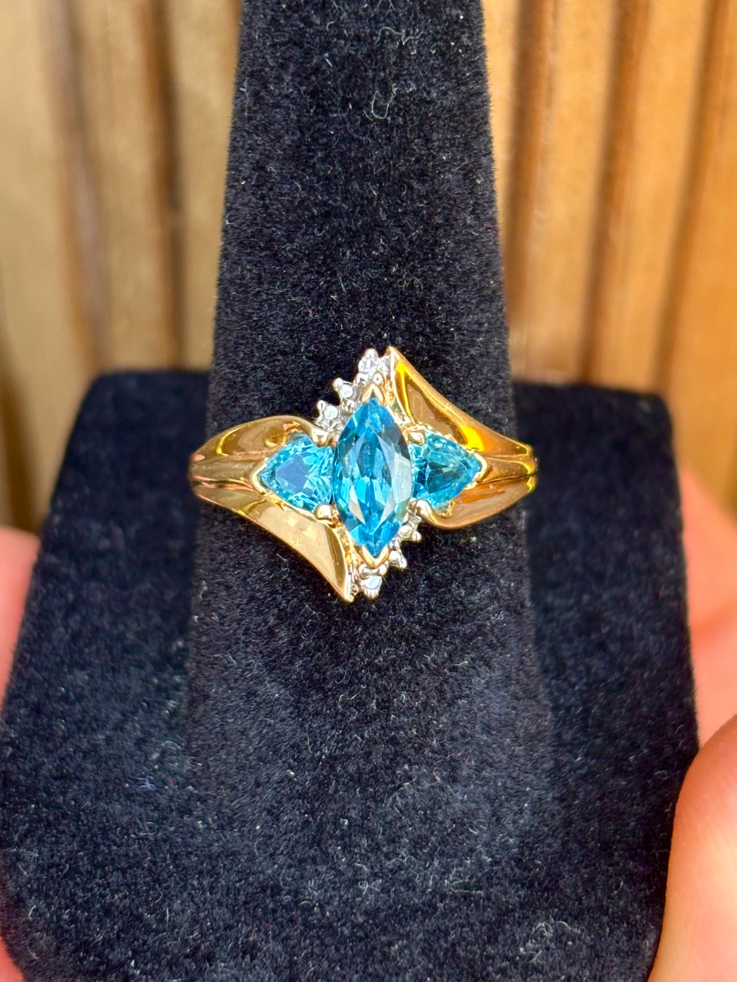 10K Swiss Blue Topaz with Diamond Accents Ring
