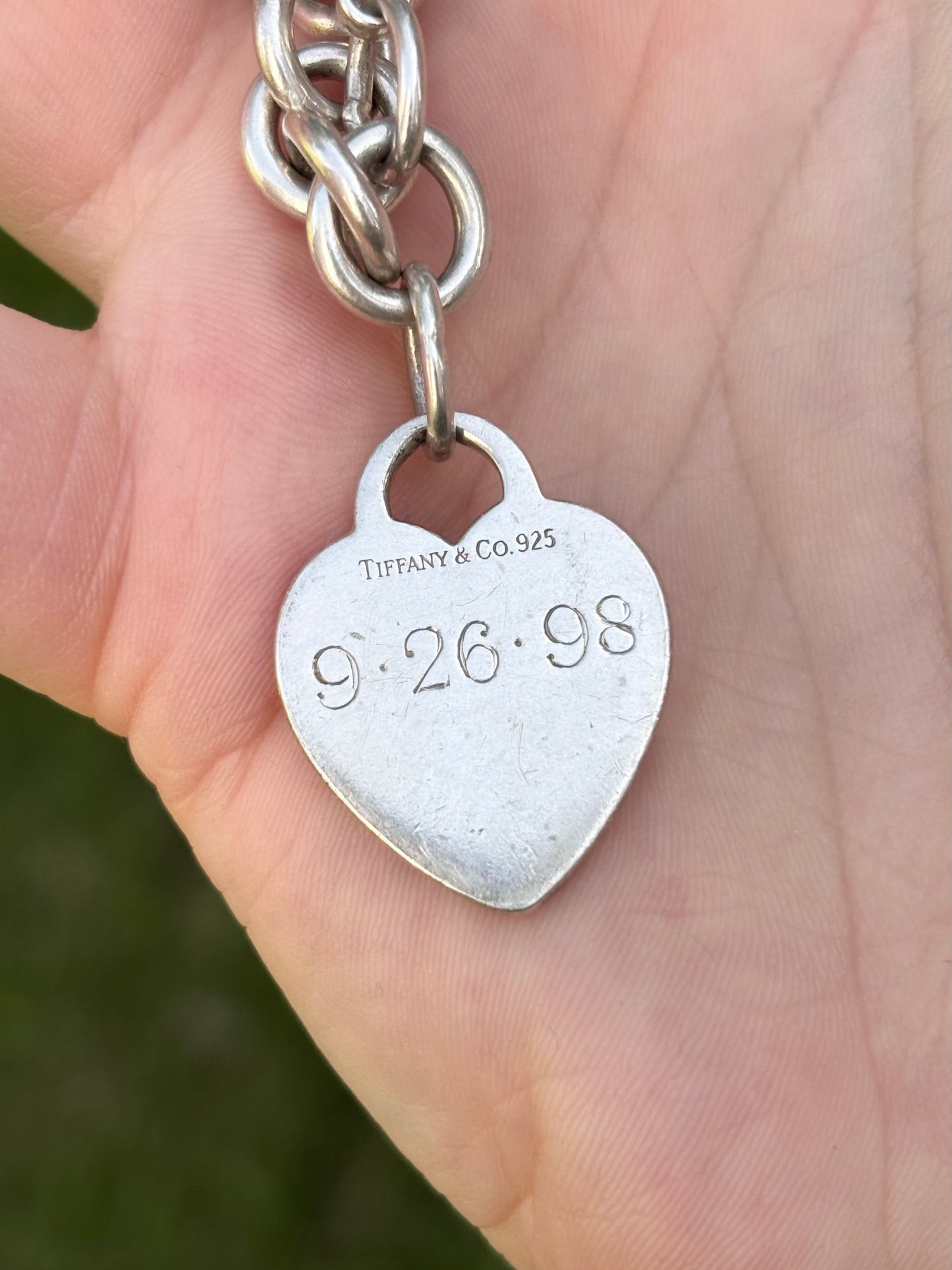Vintage Tiffany & Co. Sterling Silver Heart Tag Cable Link Bracelet - Engraved