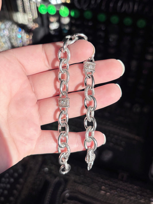 Judith Ripka Sterling Silver Heart & Rope Textured Oval Link Bracelet