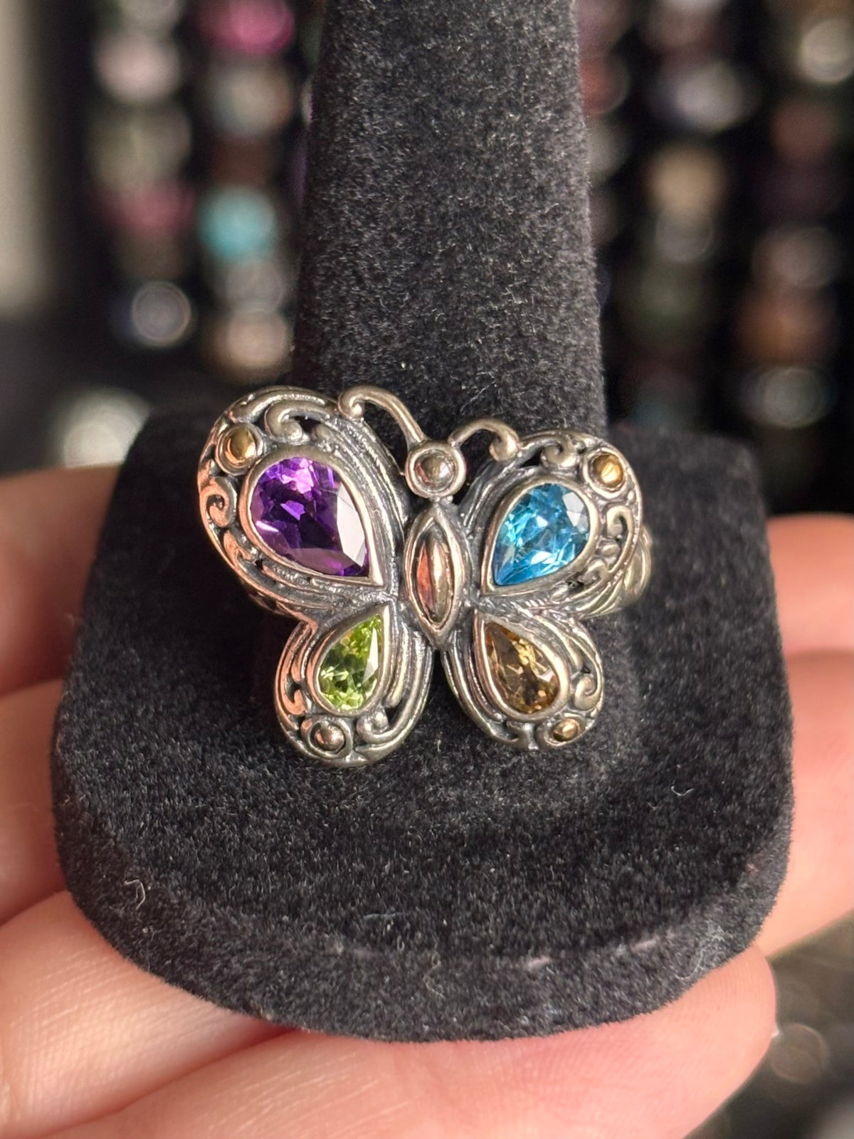 Samuel B. Behnam 18K Gold & Sterling Silver Multi Gemstone Butterfly Ring