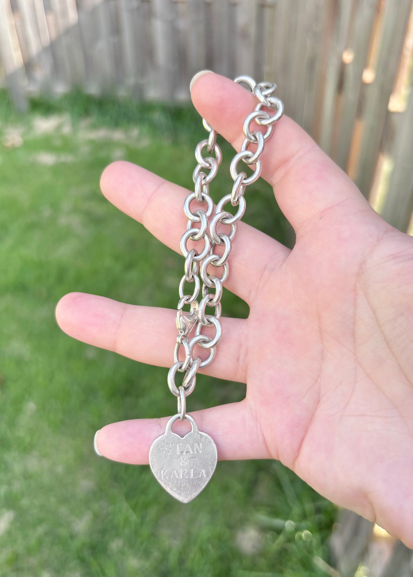 Vintage Tiffany & Co. Sterling Silver Heart Tag Cable Link Bracelet - Engraved