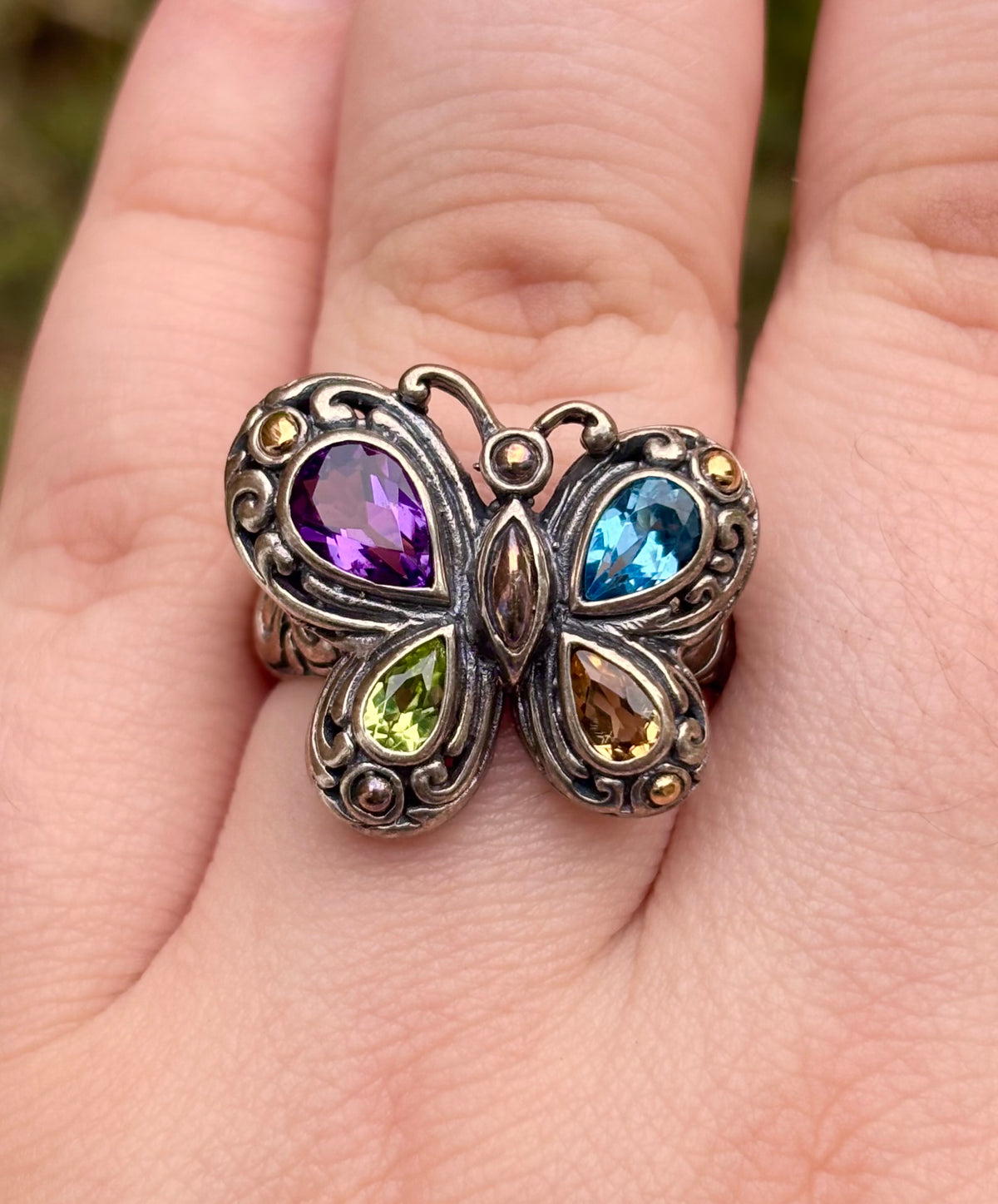 Samuel B. Behnam 18K Gold & Sterling Silver Multi Gemstone Butterfly Ring