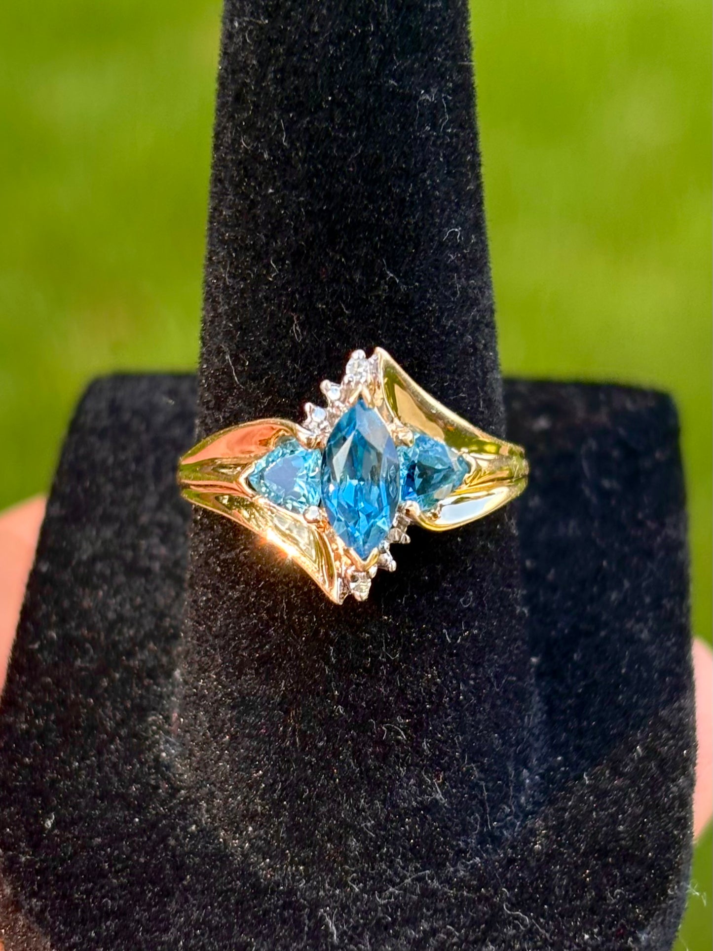 10K Swiss Blue Topaz with Diamond Accents Ring