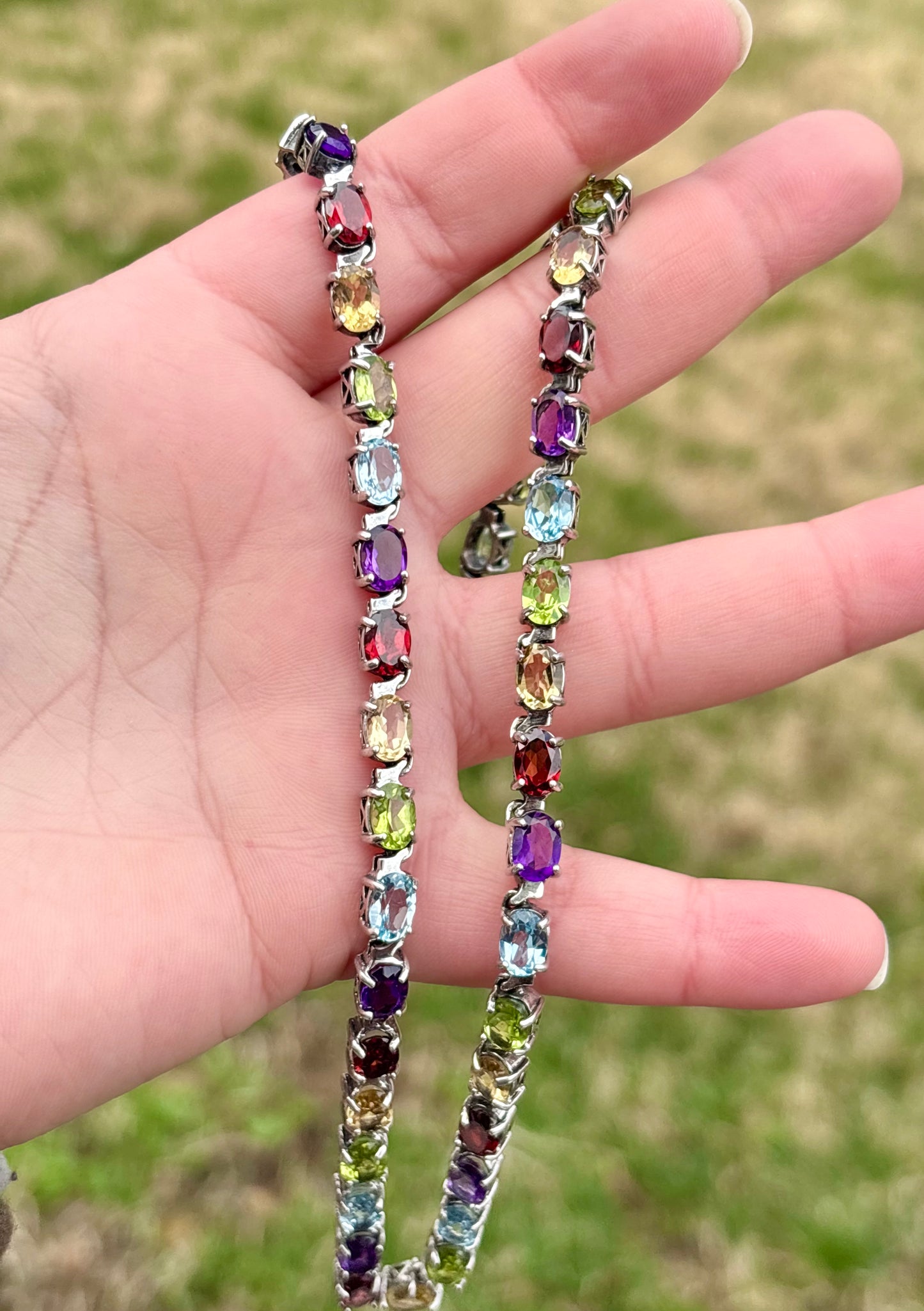 Rainbow Ombré Gemstone Tennis Necklace - Damaged
