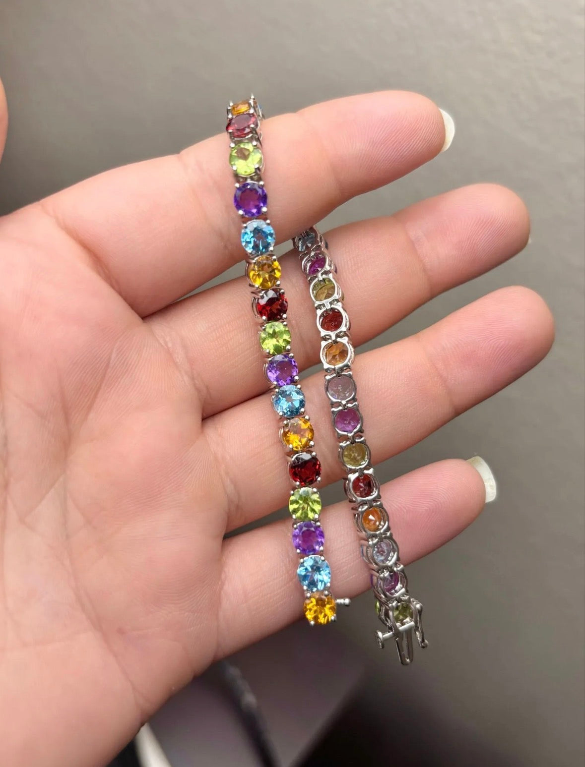 Vivid Natural Gemstone Round Brilliant Tennis Bracelet