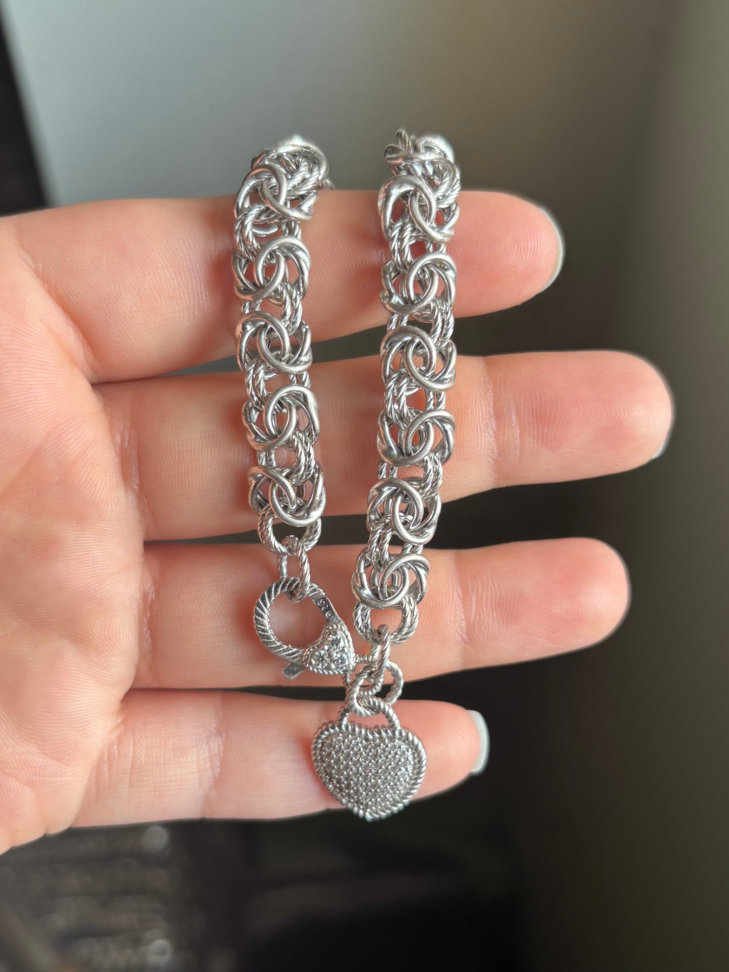 Judith Ripka Byzantine Bracelet with Diamonique Heart Charm