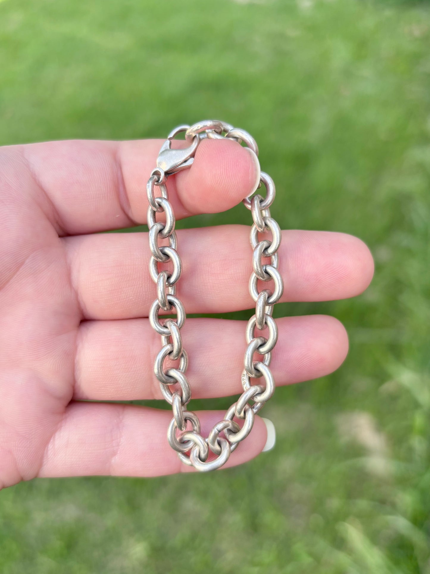 Tiffany & Co. Vintage Sterling Silver Oval Link Bracelet Engraved Center Link