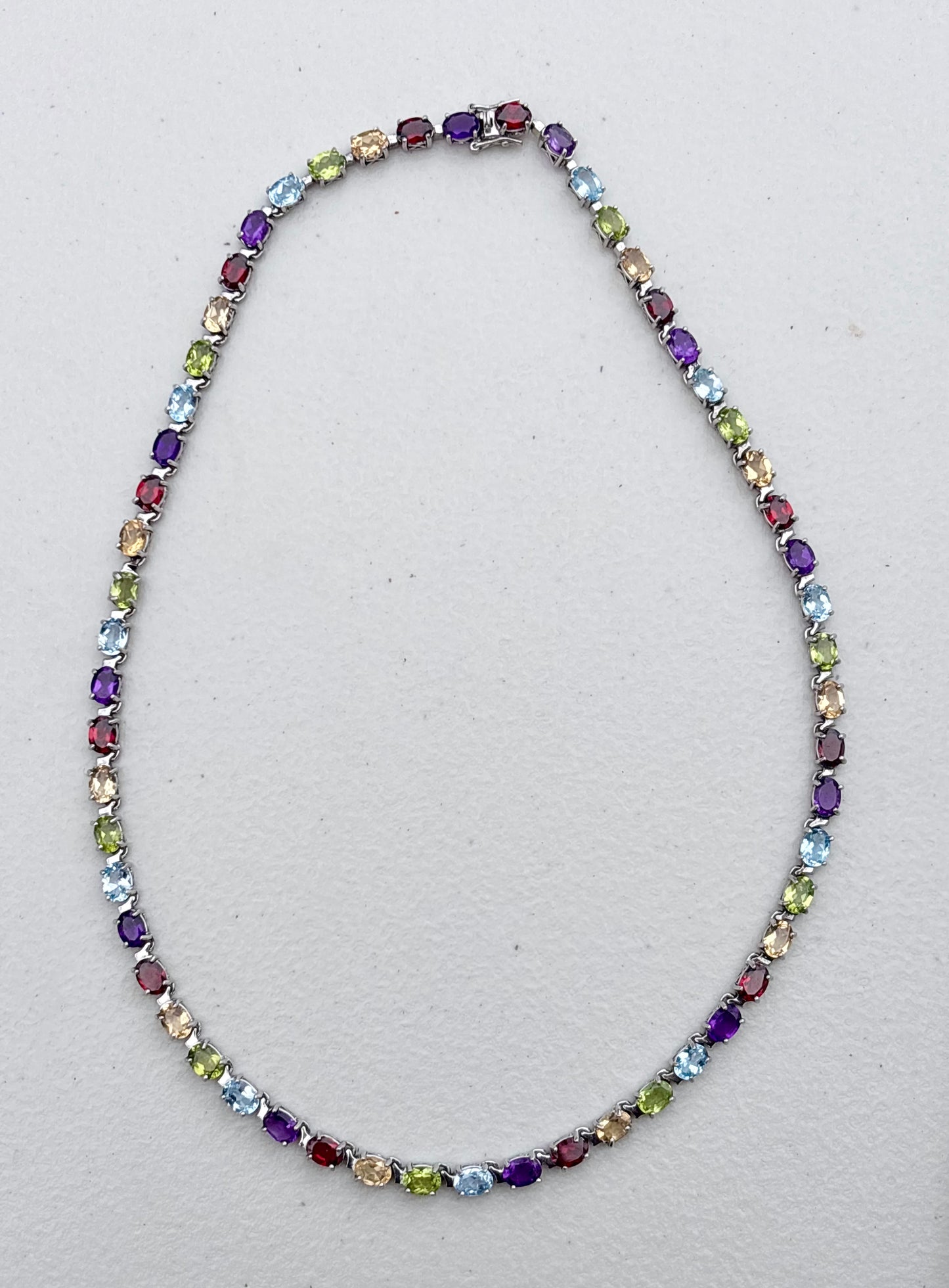 Rainbow Ombré Gemstone Tennis Necklace - Damaged