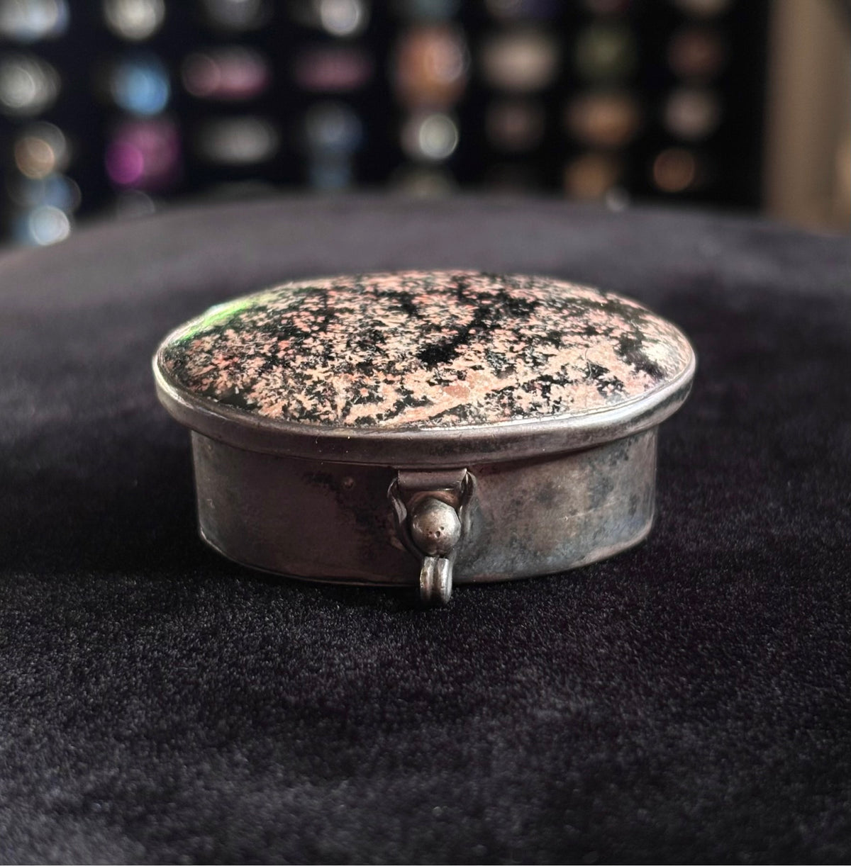 Vintage Taxco Mexico Sterling Silver Starry Night Obsidian Trinket Box