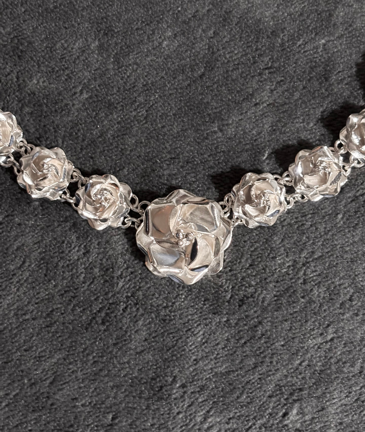 Vintage Mexican Sterling Silver Graduated Rose Necklace