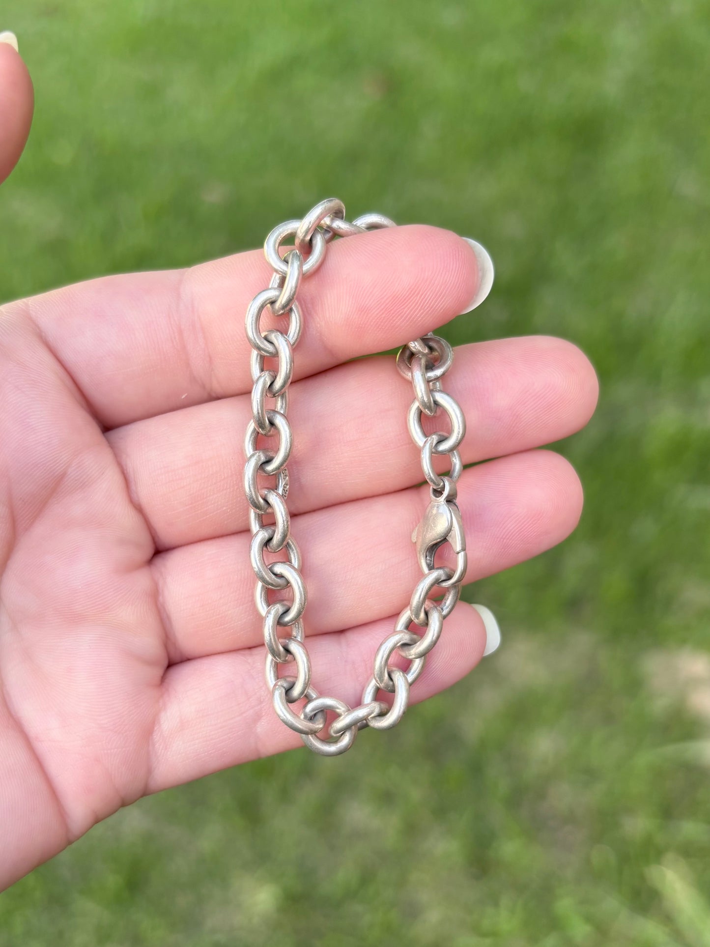 Tiffany & Co. Vintage Sterling Silver Oval Link Bracelet Engraved Center Link