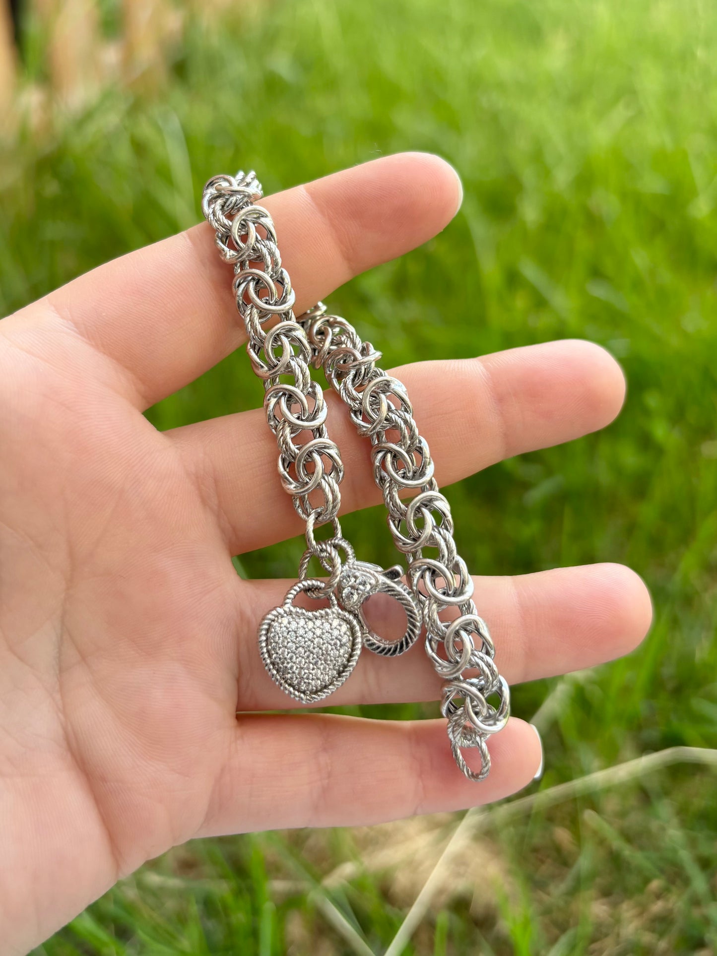 Judith Ripka Byzantine Bracelet with Diamonique Heart Charm
