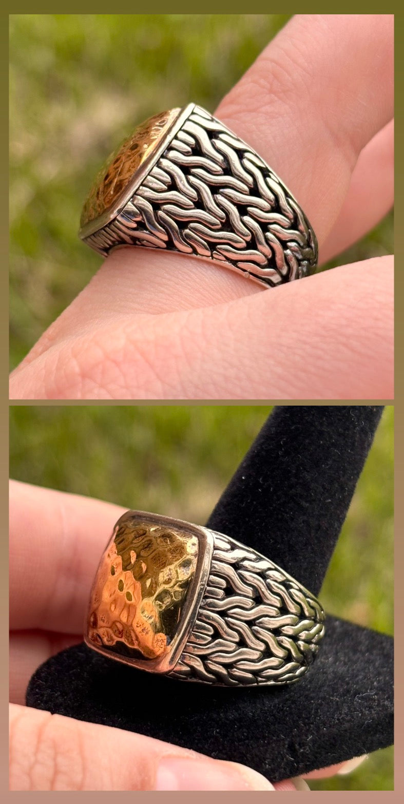 John Hardy Palu Hammered Chain 22K Yellow Gold & Sterling Silver Ring