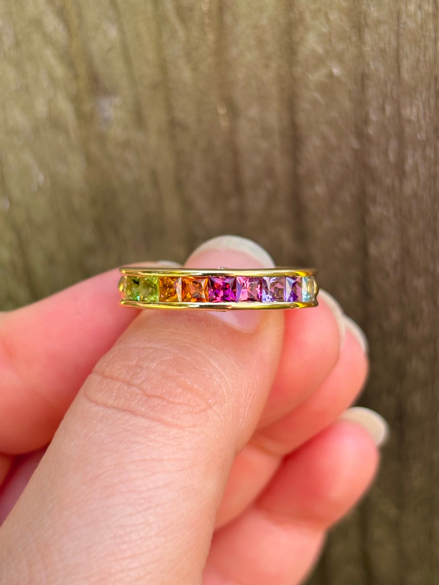 18k Gold Channel Set Multi-Gemstone Ring