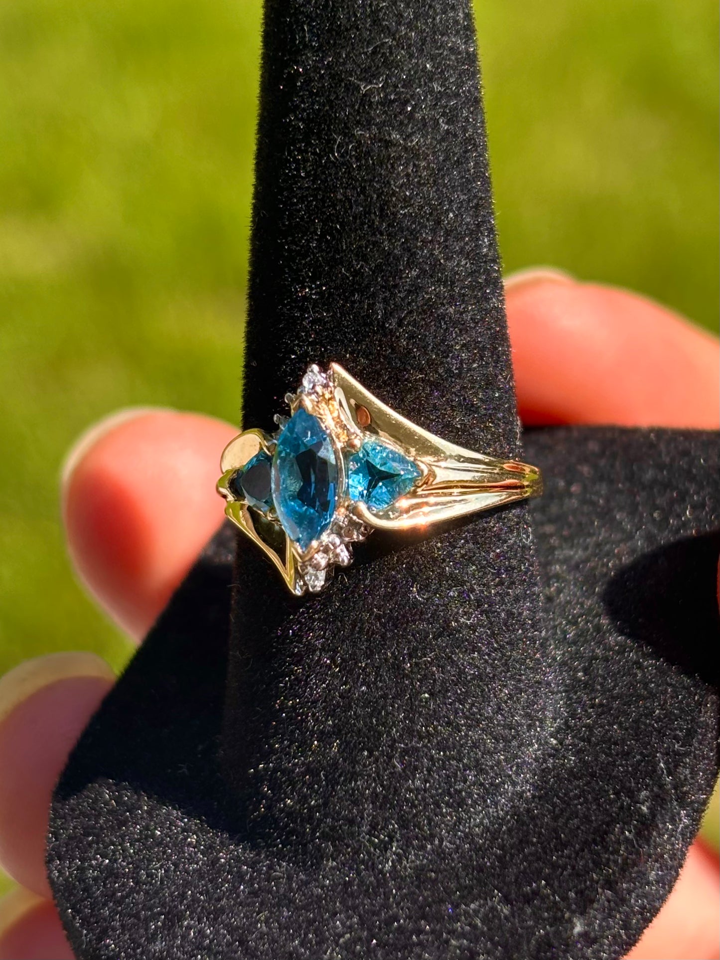 10K Swiss Blue Topaz with Diamond Accents Ring