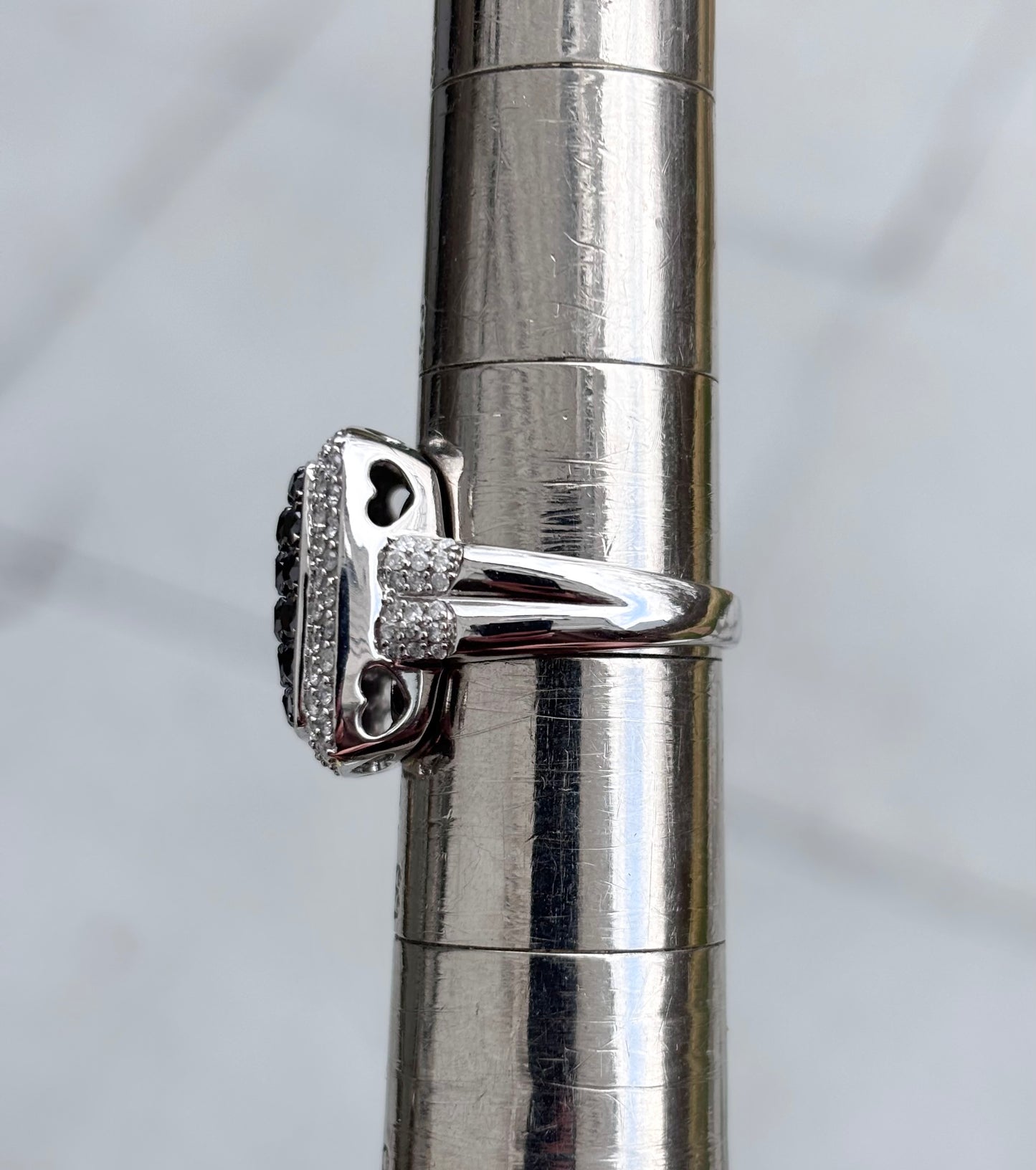10K White Gold Black and Colorless Diamond Ring