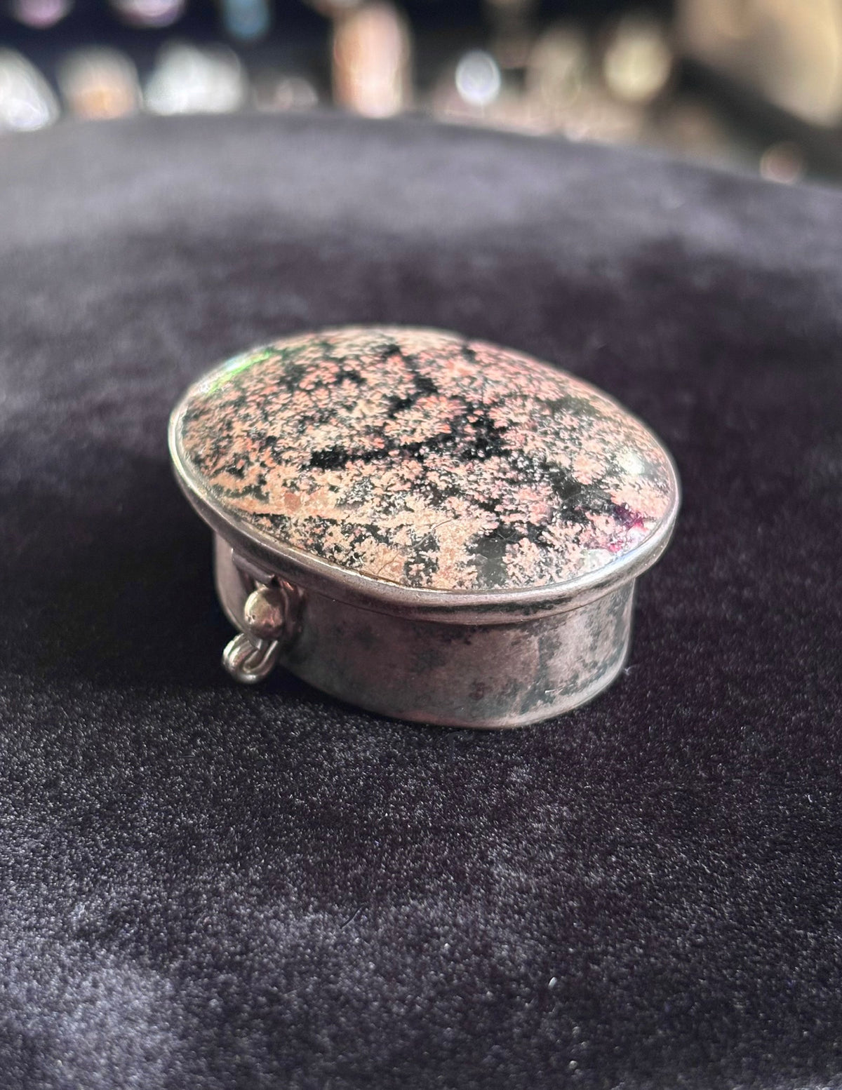 Vintage Taxco Mexico Sterling Silver Starry Night Obsidian Trinket Box