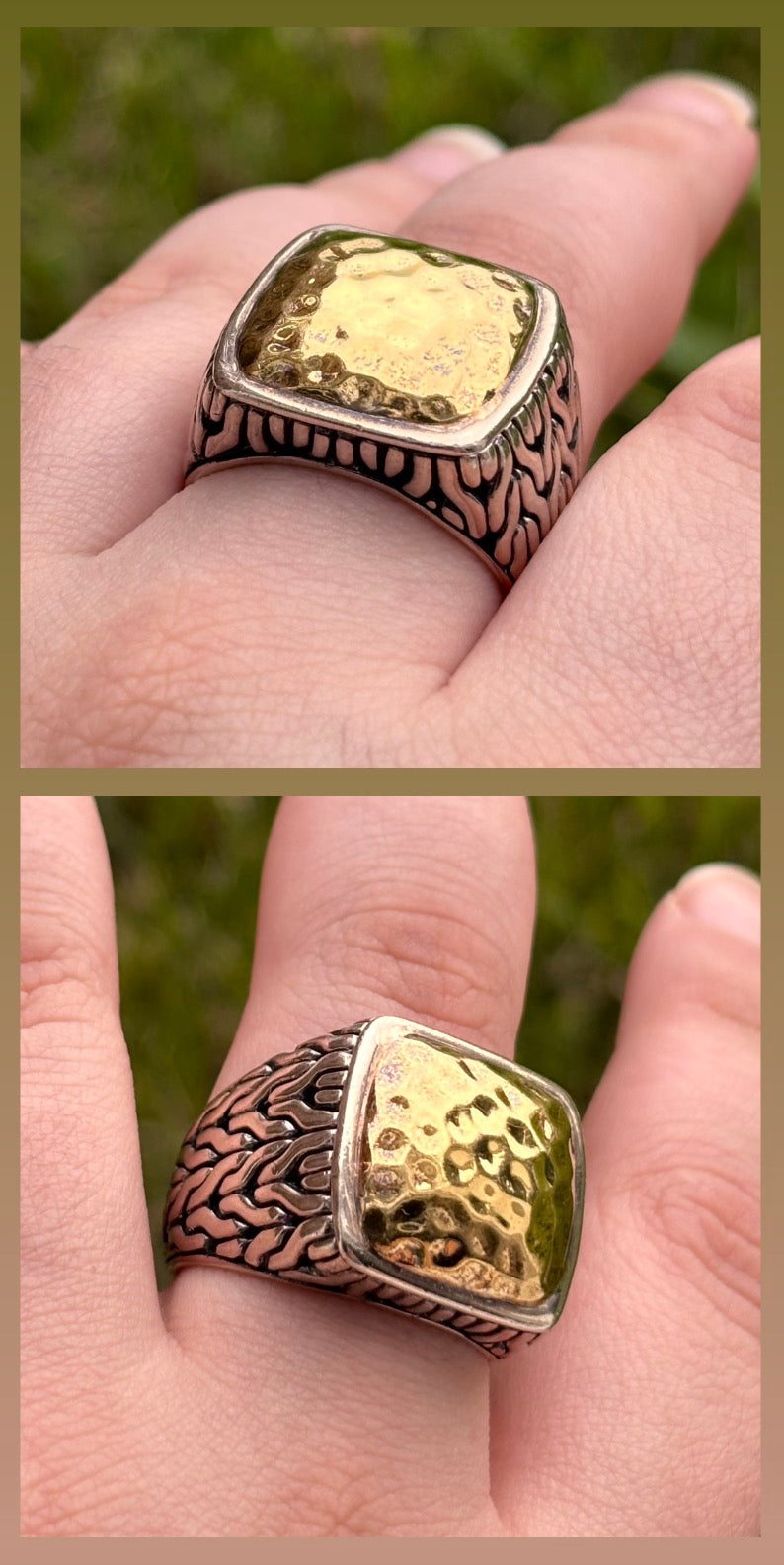 John Hardy Palu Hammered Chain 22K Yellow Gold & Sterling Silver Ring
