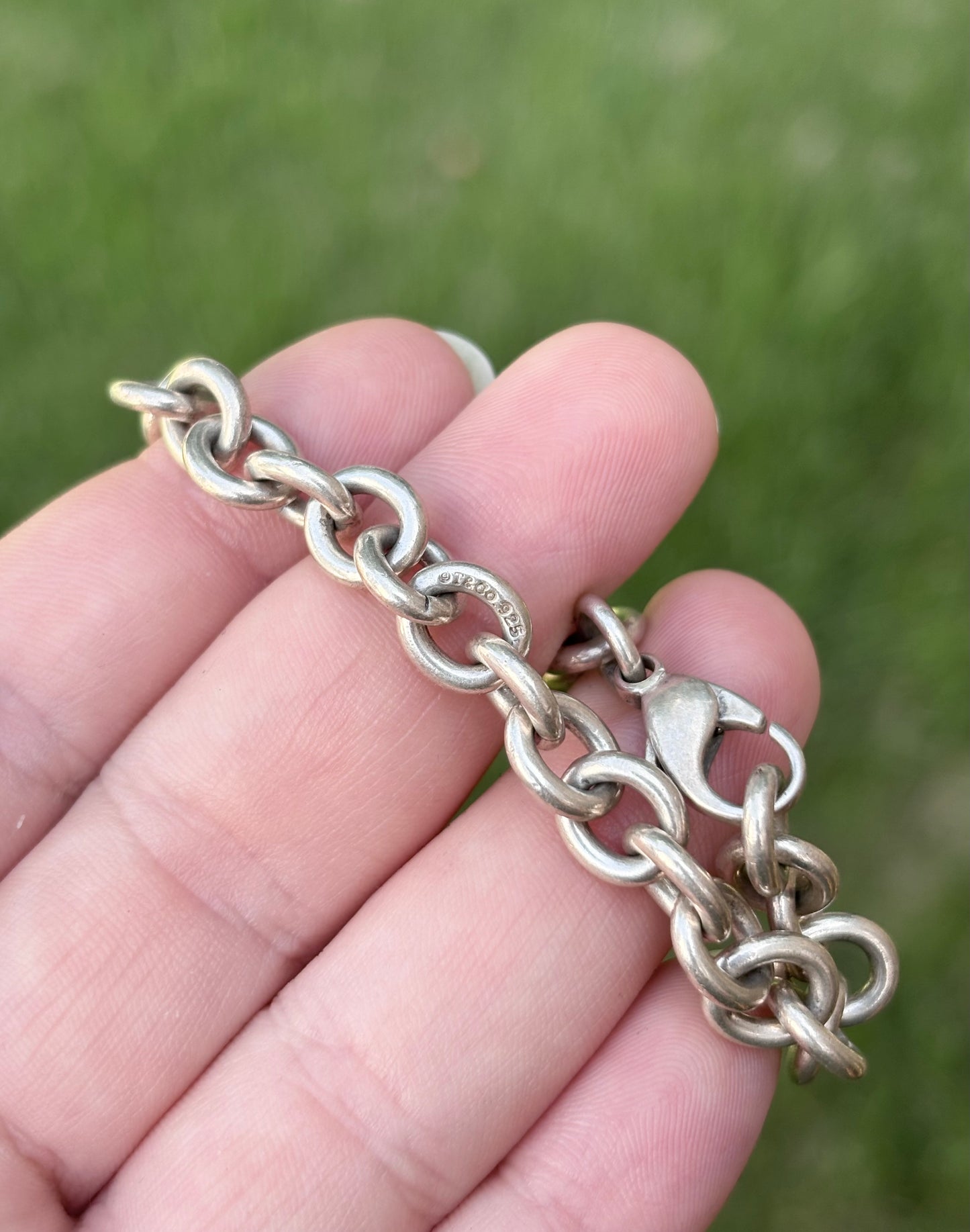 Tiffany & Co. Vintage Sterling Silver Oval Link Bracelet Engraved Center Link