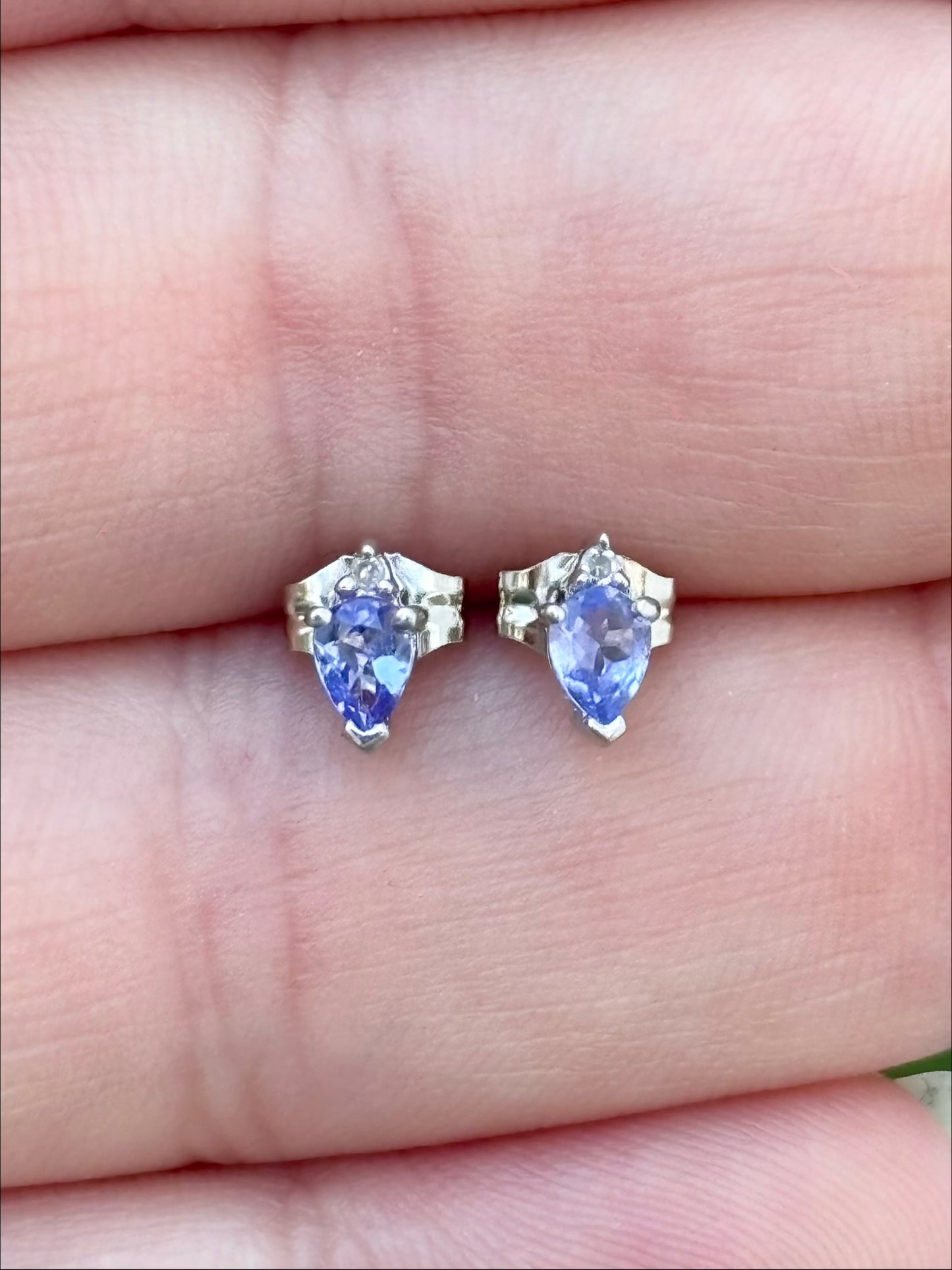10k White Gold Pear Cut Tanzanite & Diamond Stud Earrings