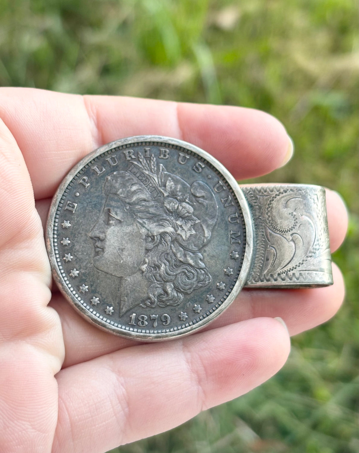 1879 Morgan Silver Dollar Sterling Silver Engraved Money Clip