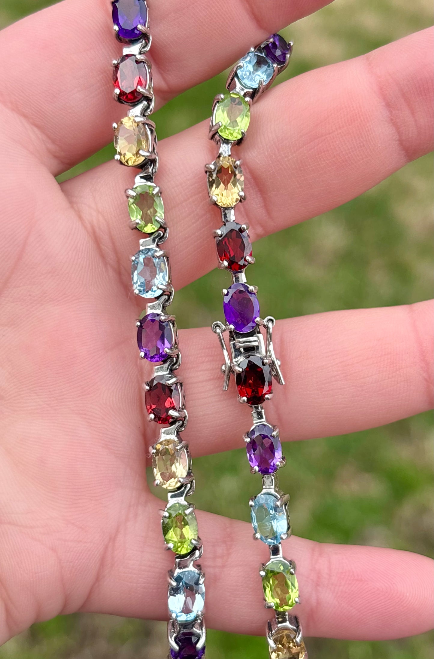 Rainbow Ombré Gemstone Tennis Necklace - Damaged