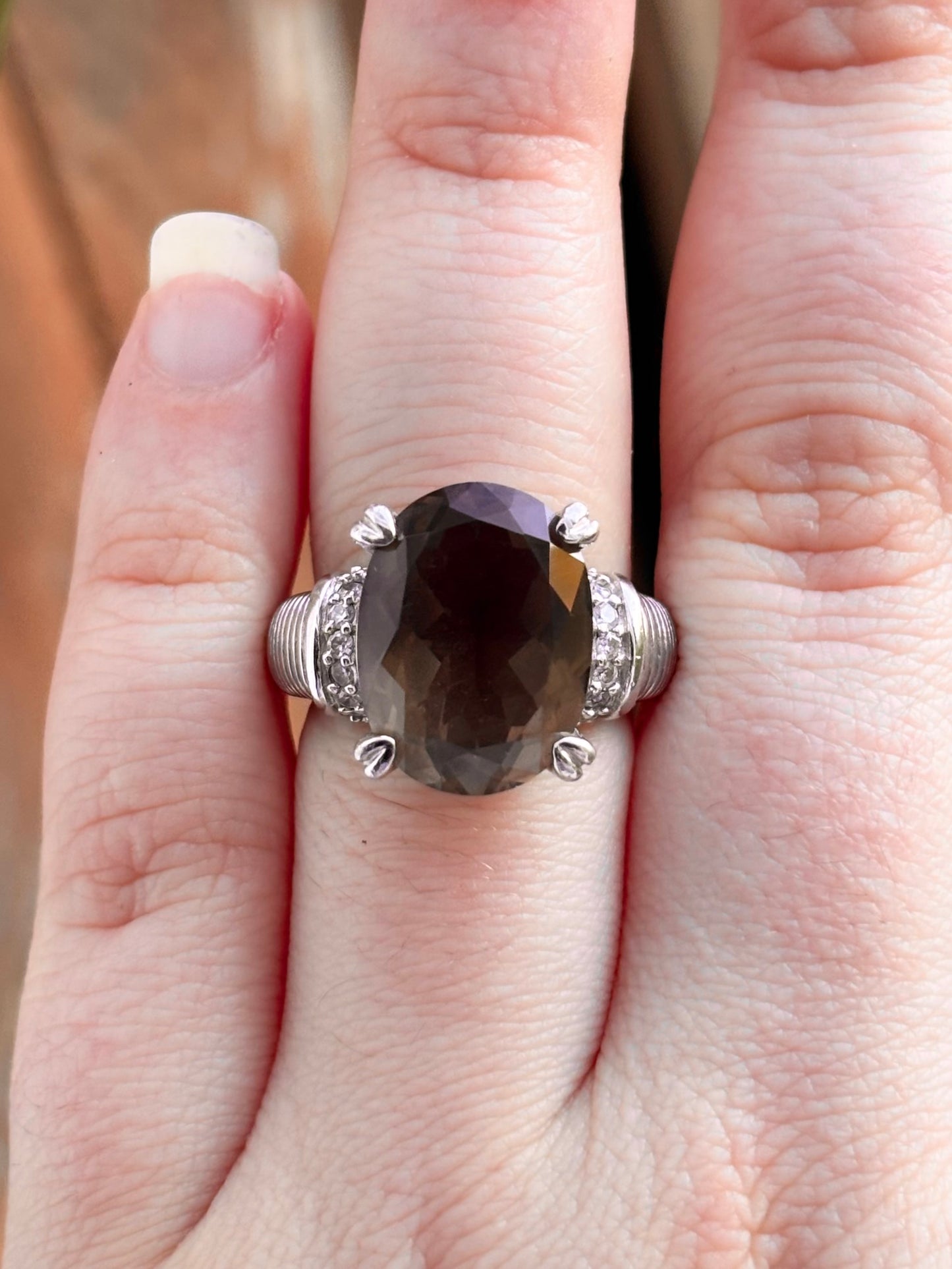 Judith Ripka Smoky Quartz and Diamonique Ring