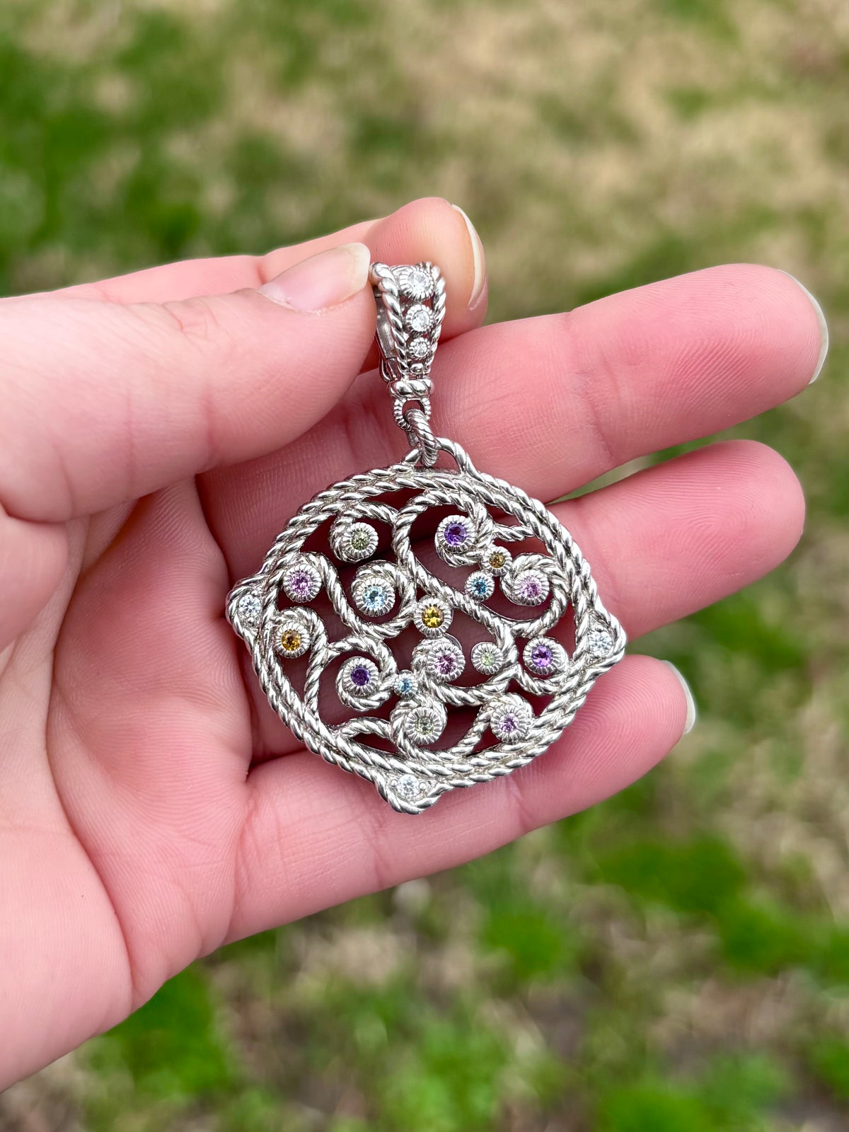 Judith Ripka Multi-Gemstone Swirly Pendant