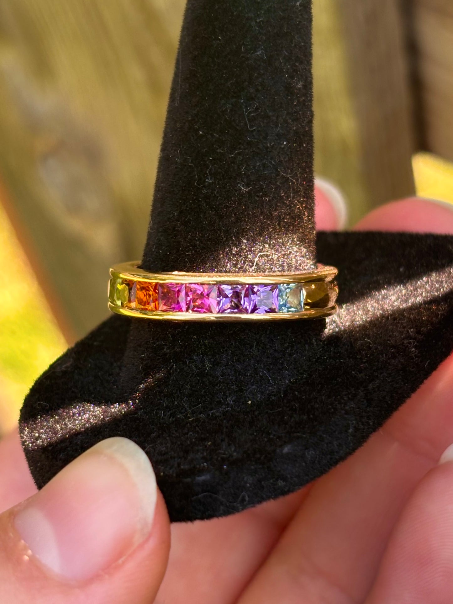 18k Gold Channel Set Multi-Gemstone Ring