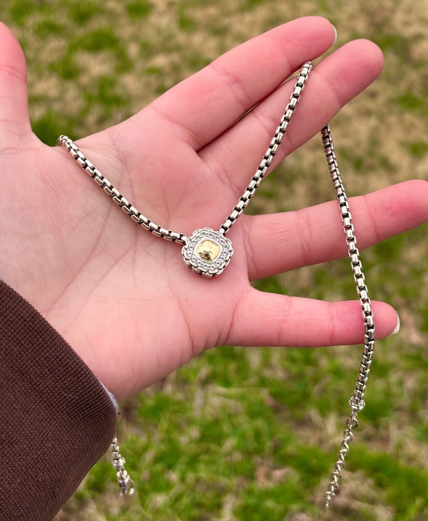 JAI by John Hardy 14K Gold and 925 Silver Topaz Halo Necklace