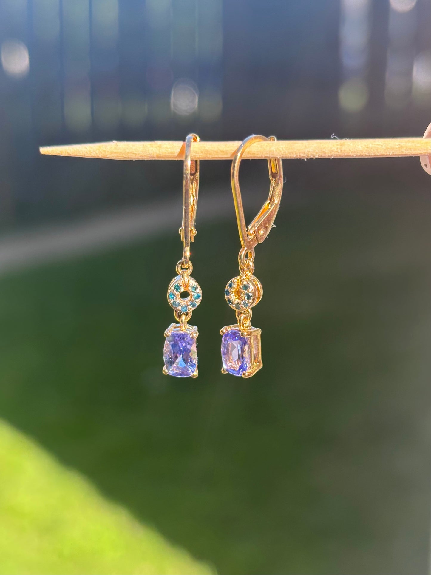 Gold Vermeil Blue Diamond and Tanzanite Dangle Earrings