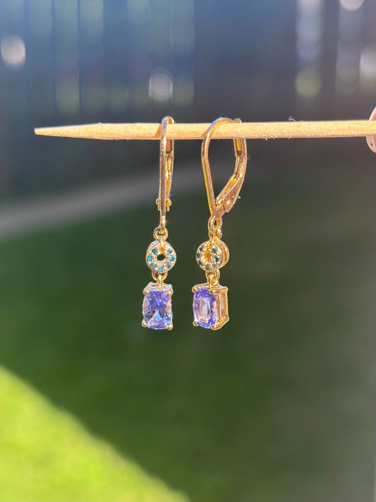 Gold Vermeil Blue Diamond and Tanzanite Dangle Earrings