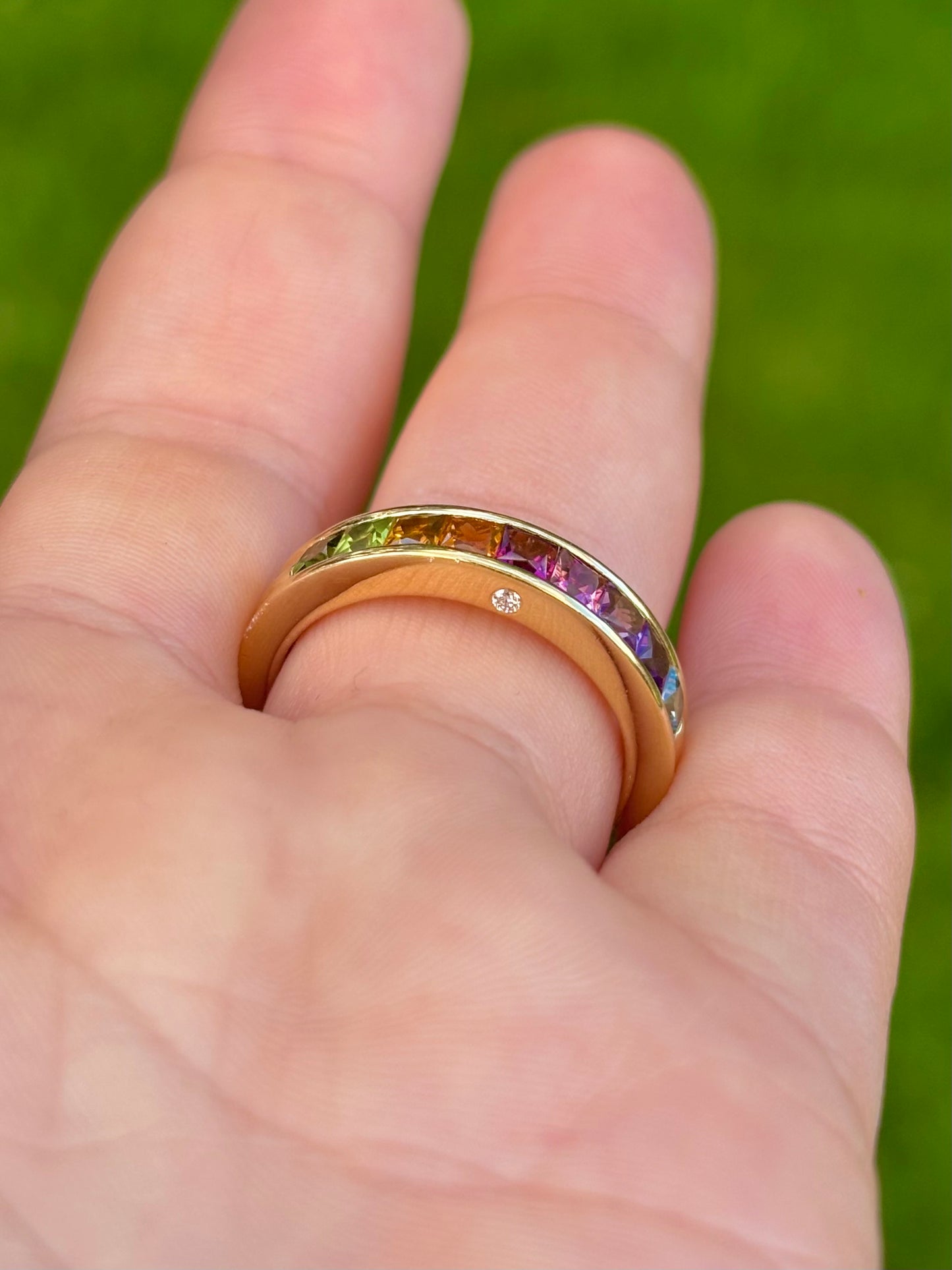 18k Gold Channel Set Multi-Gemstone Ring