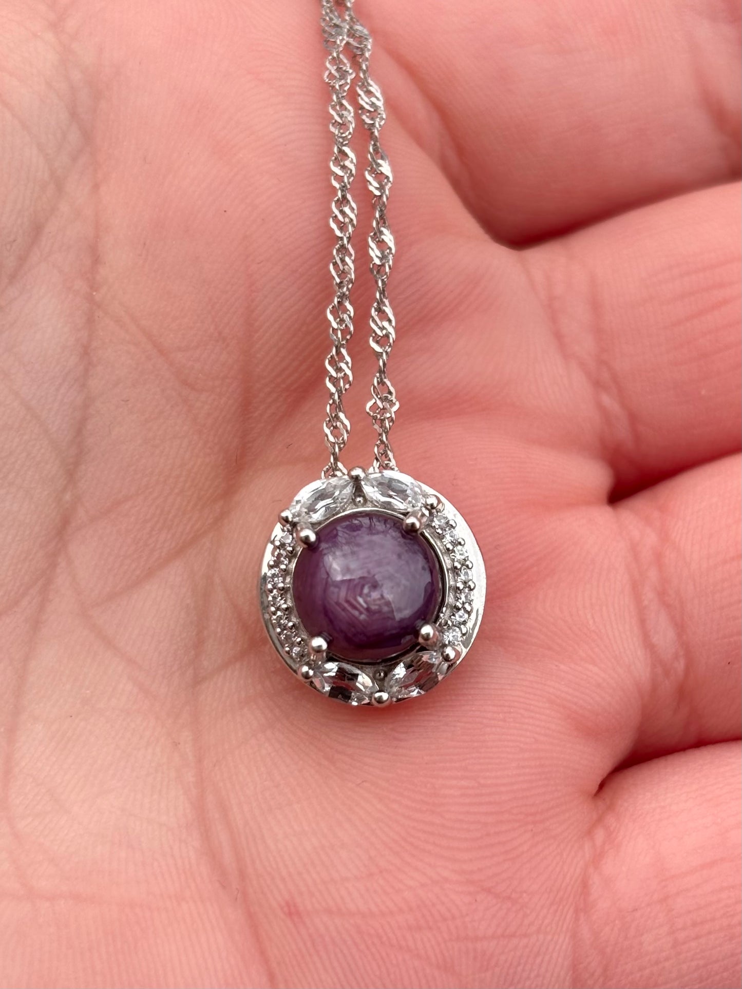 Star Ruby in Topaz Halo Necklace